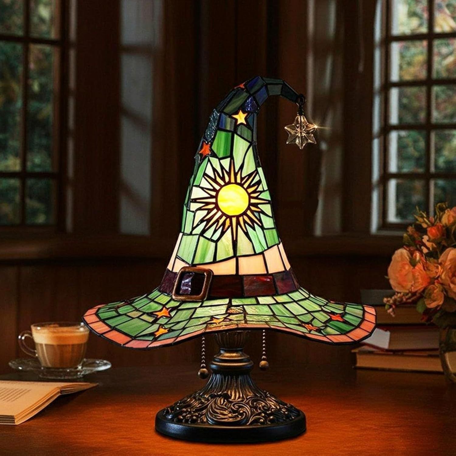 Glimsea™ Witch Hat Tiffany Lamp – Vintage Handcrafted Stained Glass Elegance