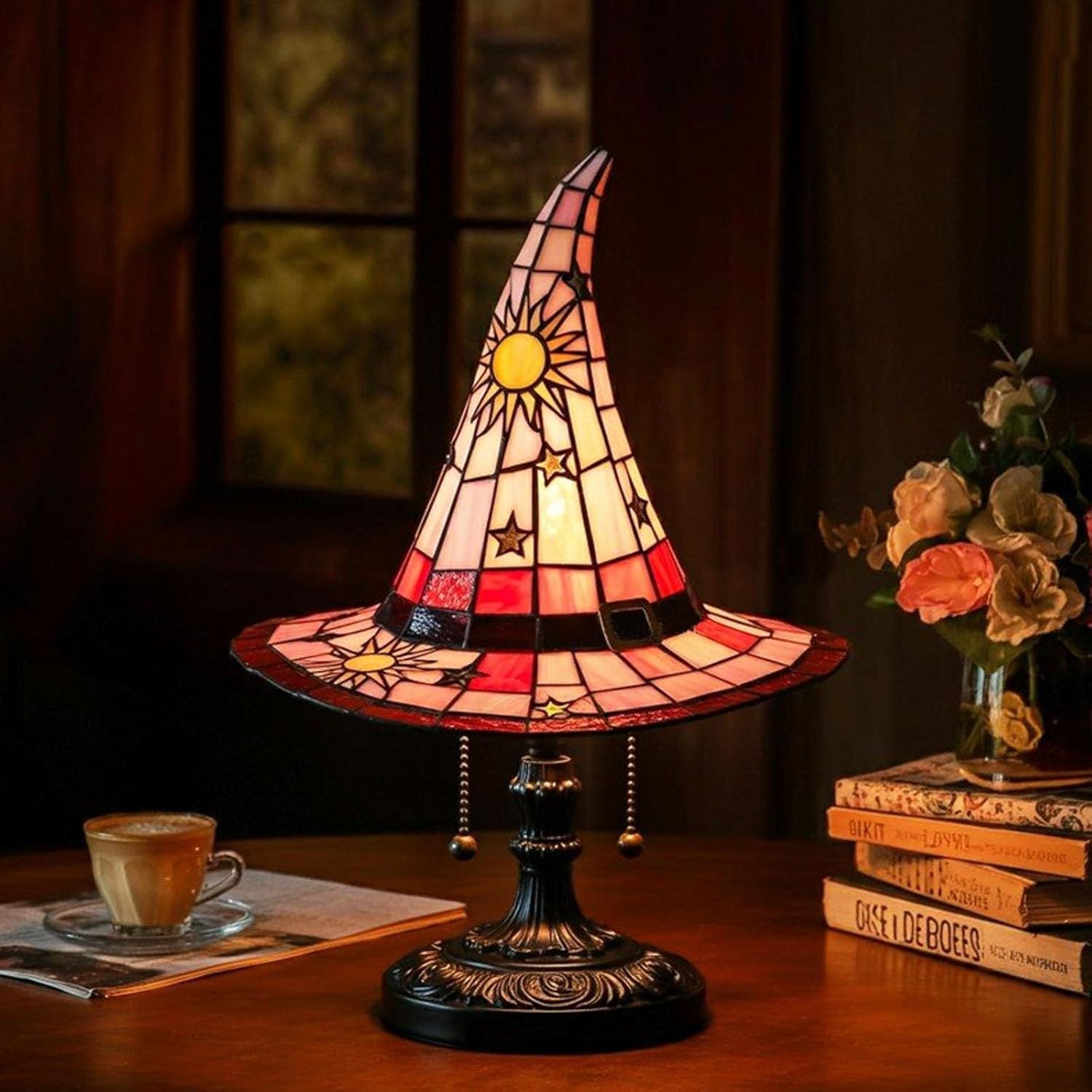 Glimsea™ Witch Hat Tiffany Lamp – Vintage Handcrafted Stained Glass Elegance