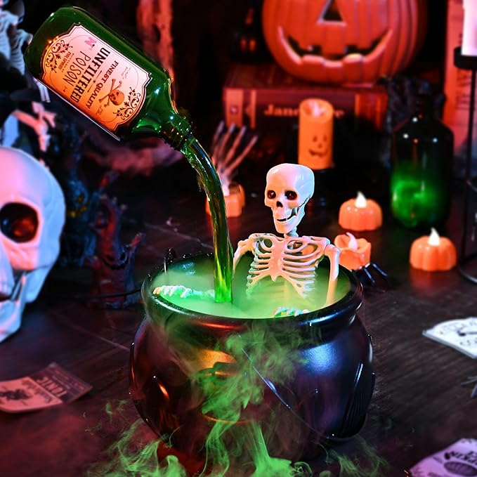 🪄 Glimsea™ Cauldron Halloween Decor with Magic Floating Potion Bottles and Diffuser