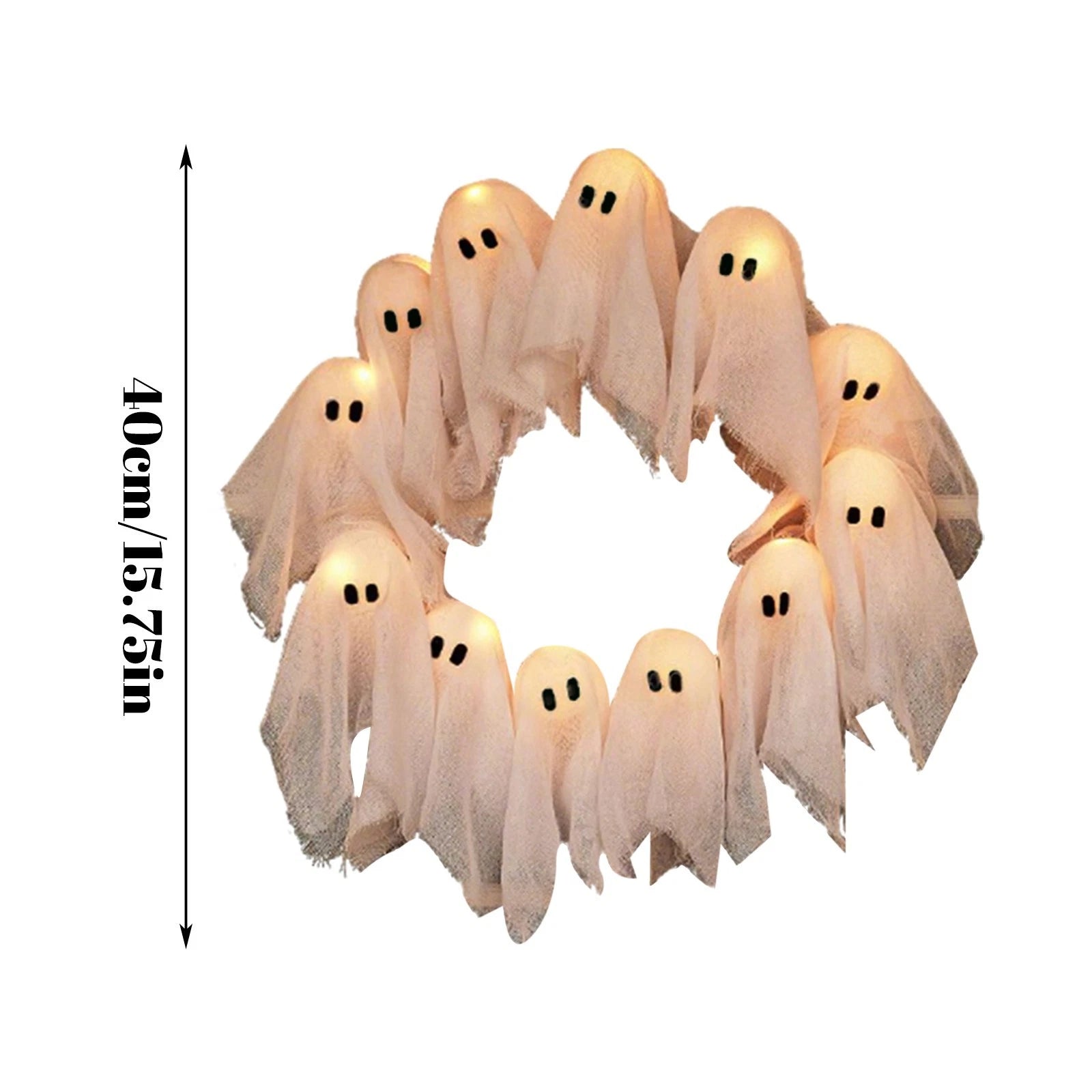 👻 Glimsea™ Halloween Lit Ghosts Wreath – Light-Up LED Garland