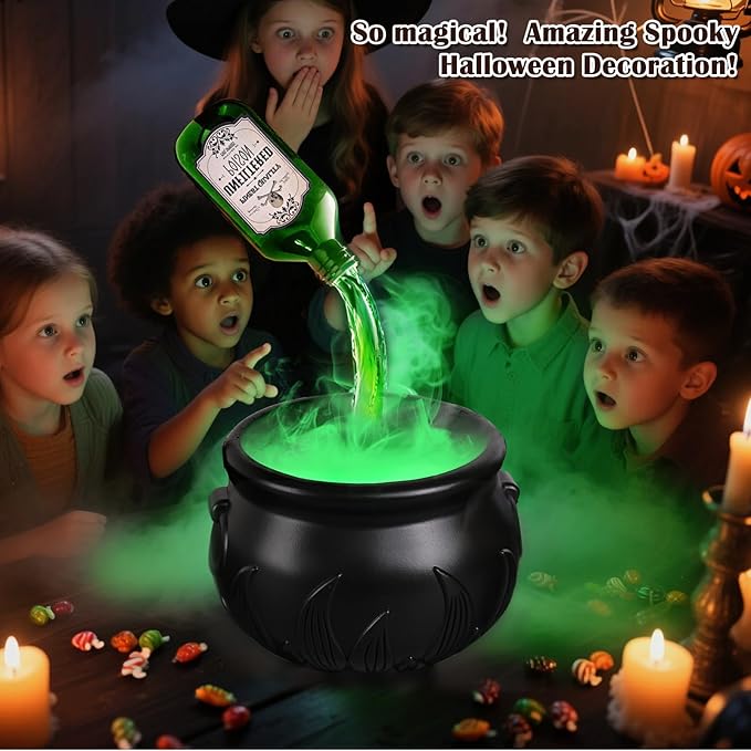 🪄 Glimsea™ Cauldron Halloween Decor with Magic Floating Potion Bottles and Diffuser