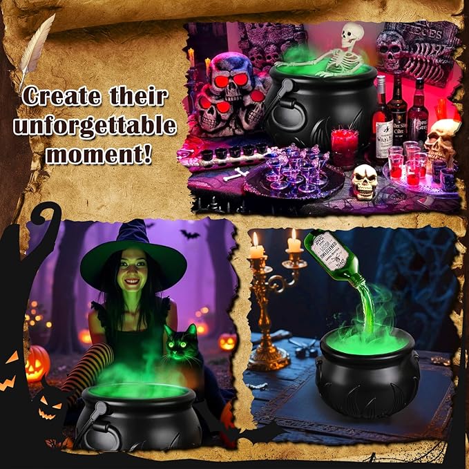 🪄 Glimsea™ Cauldron Halloween Decor with Magic Floating Potion Bottles and Diffuser