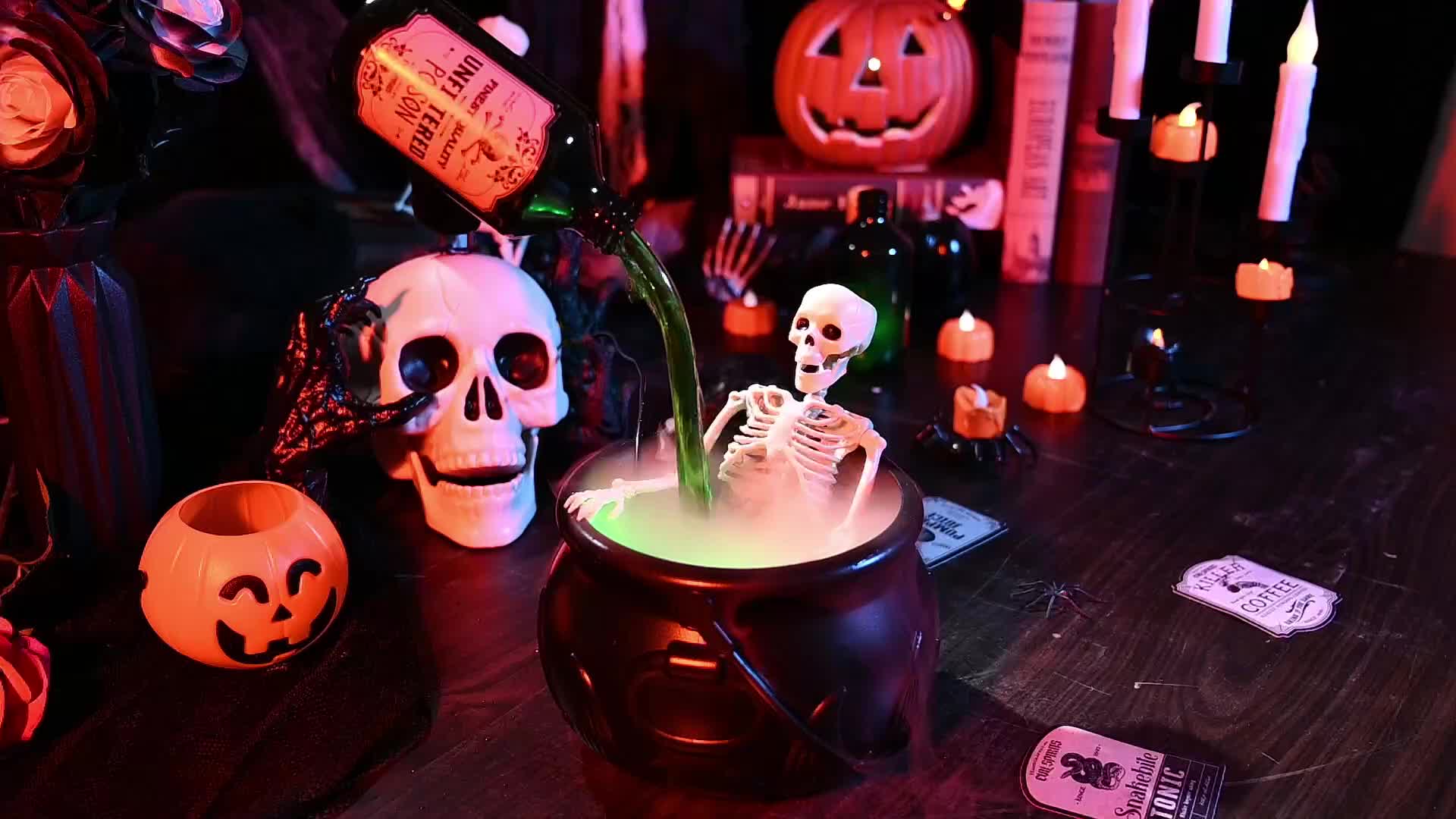 🪄 Glimsea™ Cauldron Halloween Decor with Magic Floating Potion Bottles and Diffuser