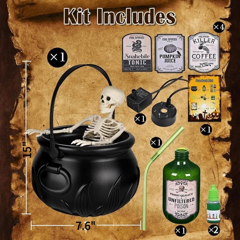 🪄 Glimsea™ Cauldron Halloween Decor with Magic Floating Potion Bottles and Diffuser