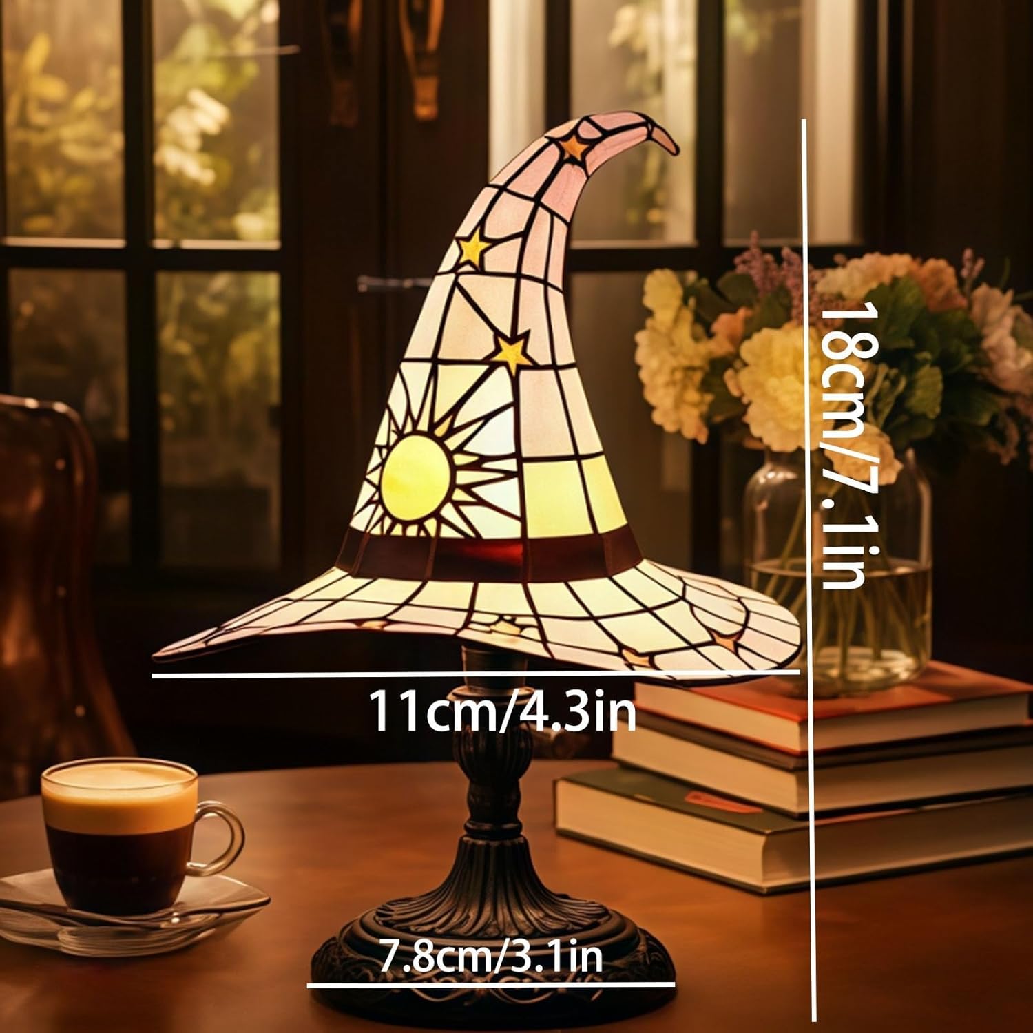 Glimsea™ Witch Hat Tiffany Lamp – Vintage Handcrafted Stained Glass Elegance