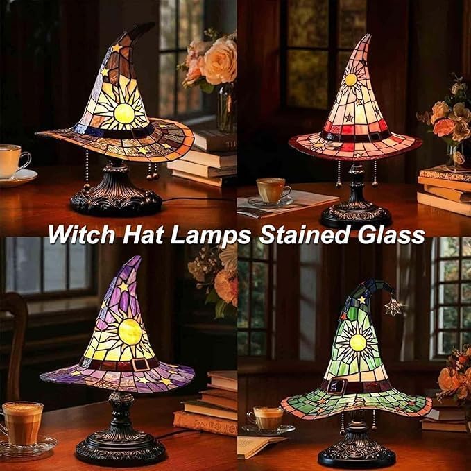 Glimsea™ Witch Hat Tiffany Lamp – Vintage Handcrafted Stained Glass Elegance