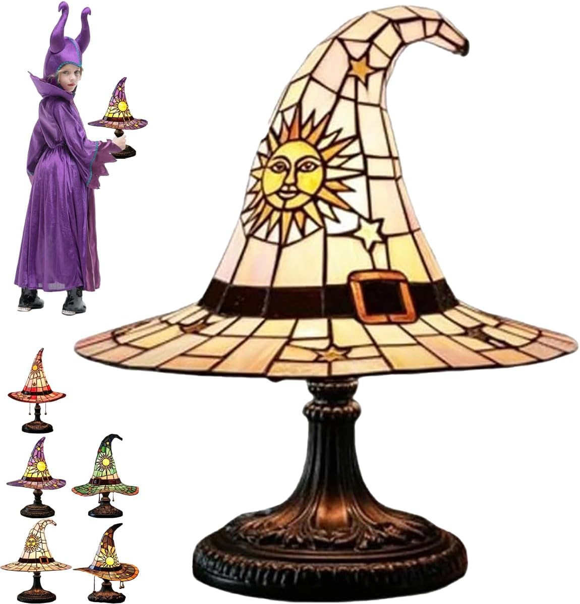 Glimsea™ Witch Hat Tiffany Lamp – Vintage Handcrafted Stained Glass Elegance