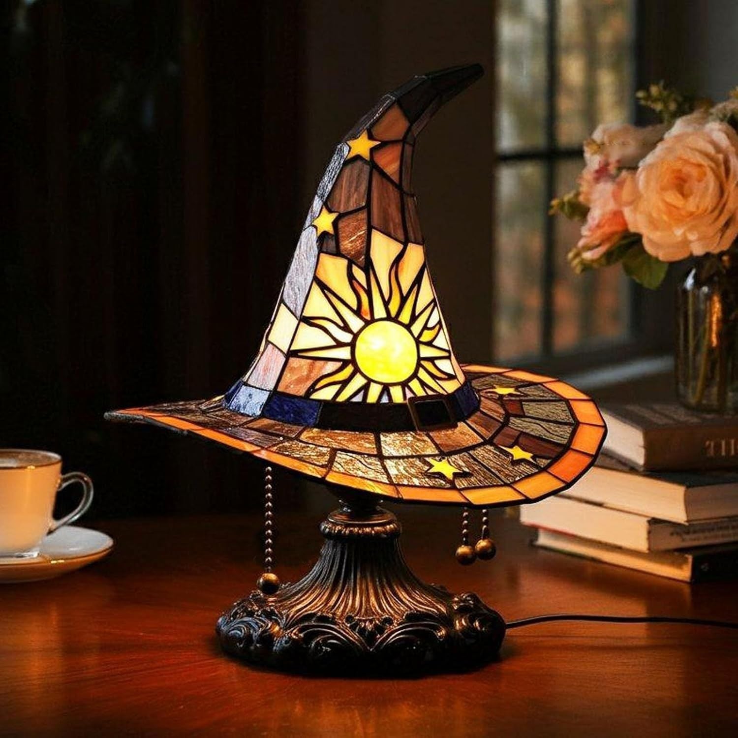 Glimsea™ Witch Hat Tiffany Lamp – Vintage Handcrafted Stained Glass Elegance