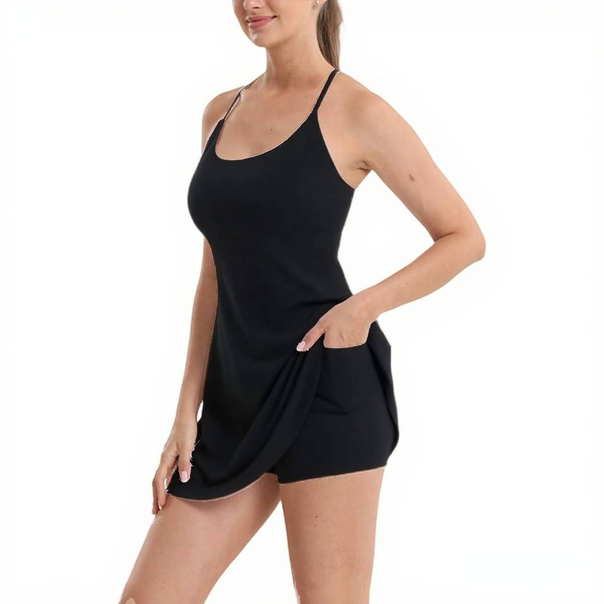 Anti-exposure sports dress lined shorts with removable chest pads and pockets