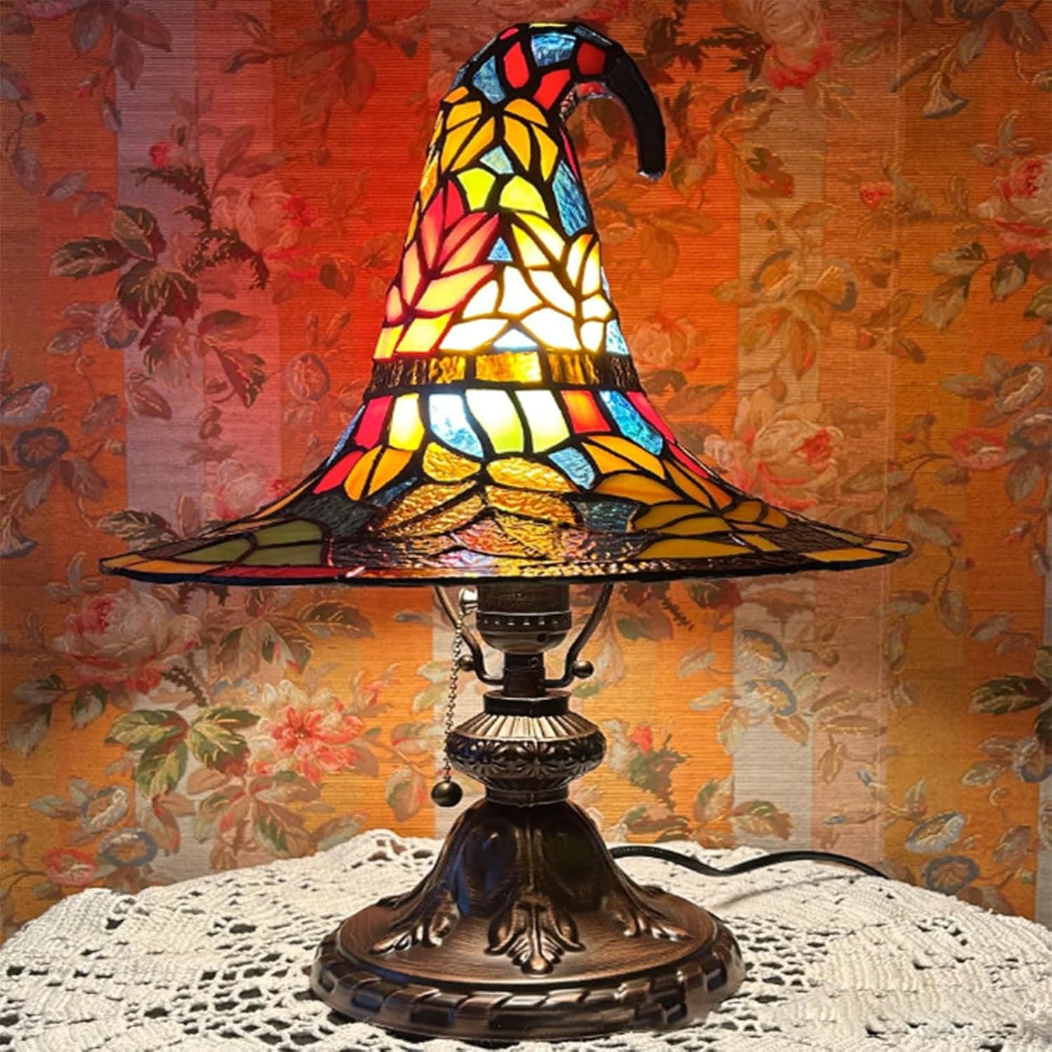 Glimsea™ Witch Hat Tiffany Lamp – Vintage Handcrafted Stained Glass Elegance