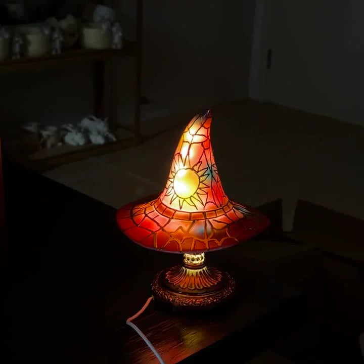 Glimsea™ Witch Hat Tiffany Lamp – Vintage Handcrafted Stained Glass Elegance