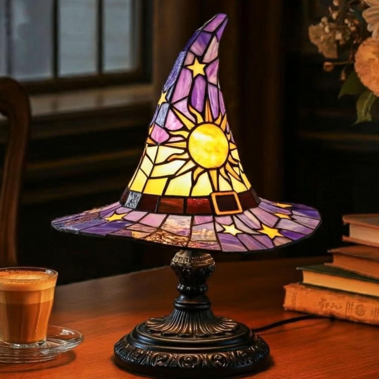 Glimsea™ Witch Hat Tiffany Lamp – Vintage Handcrafted Stained Glass Elegance